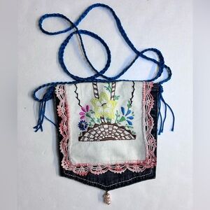 Women’s Handmade/Upcycled Crossbody Bag, Vintage Embroidery/Denim, Lined